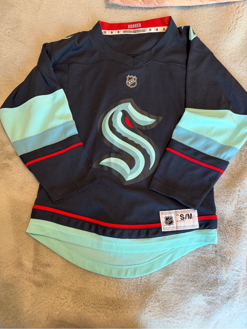 NHL Seattle Kraken Youth Navy & Teal Jersey with Red Trim